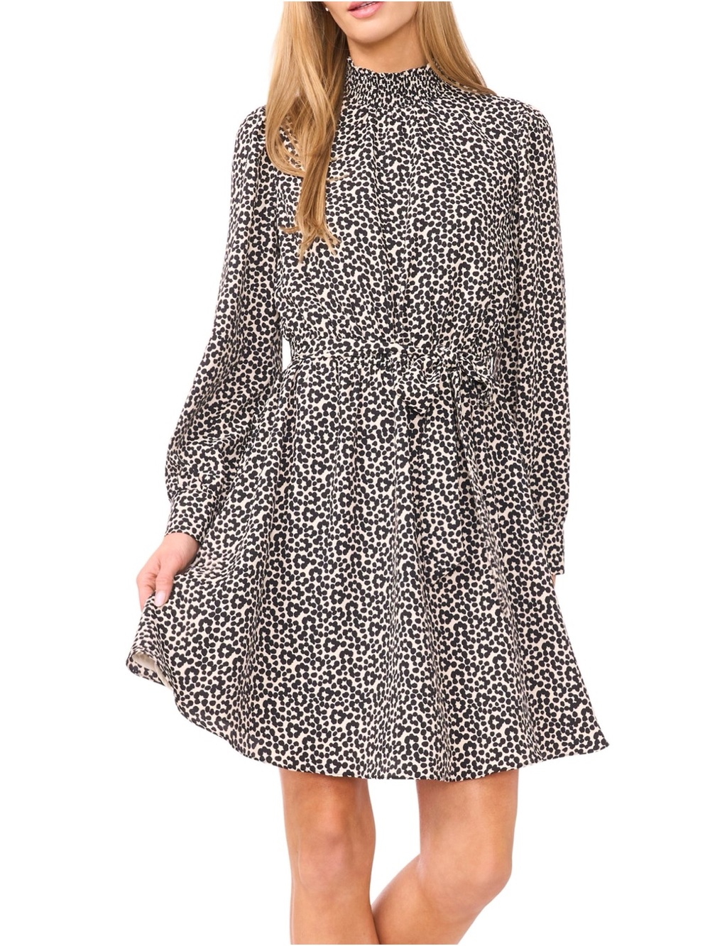 Halogen Black and White Long-Sleeve Animal Print Dress